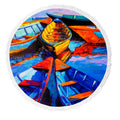 Shawl Mat Towel Beach Beach Round Blanket Boats Beach on Beach Mats Painting Canvas Yoga Modern Oil with Towel Beach Impressionism Tassels Throw Ships Sea YKCG