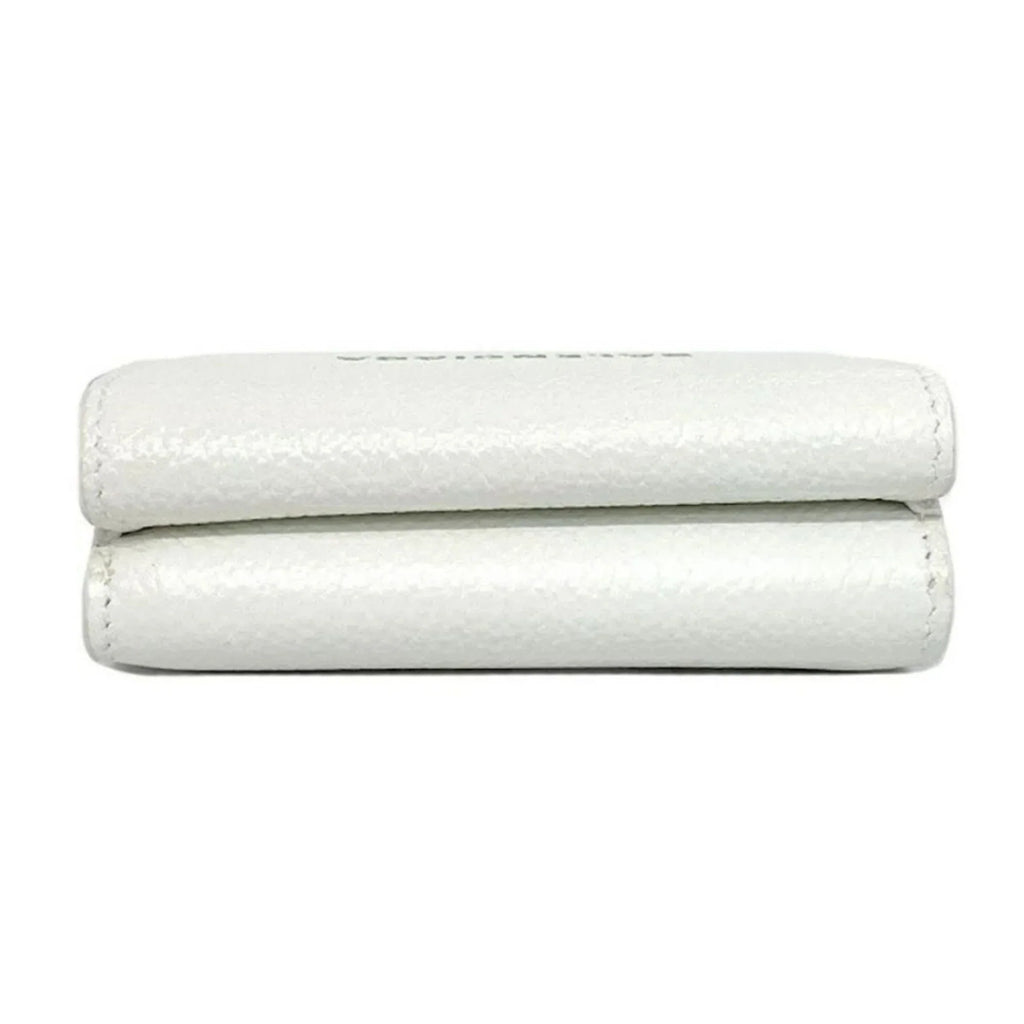 Trifold Balenciaga Wallet Mini White 593813 Logo Everyday Leather