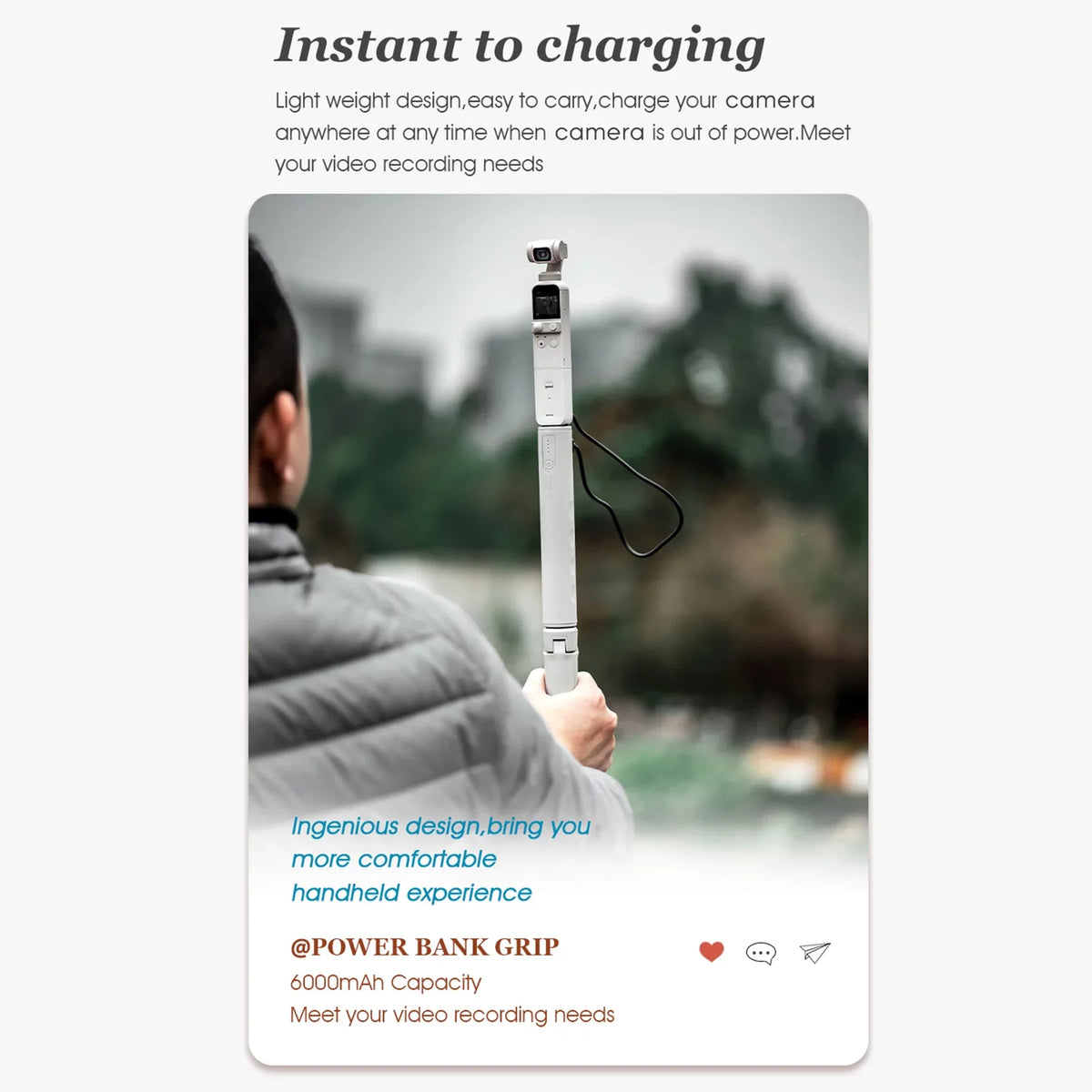 USB Replacement Multifunctional Bank Action Power Large ONE 9 14 with Grip FIMI 8 PALM Action Handle 6000mAh Battery Capacity for 2 Port hero Charging Screw OSMO PALM FIMI 2 10 Inch