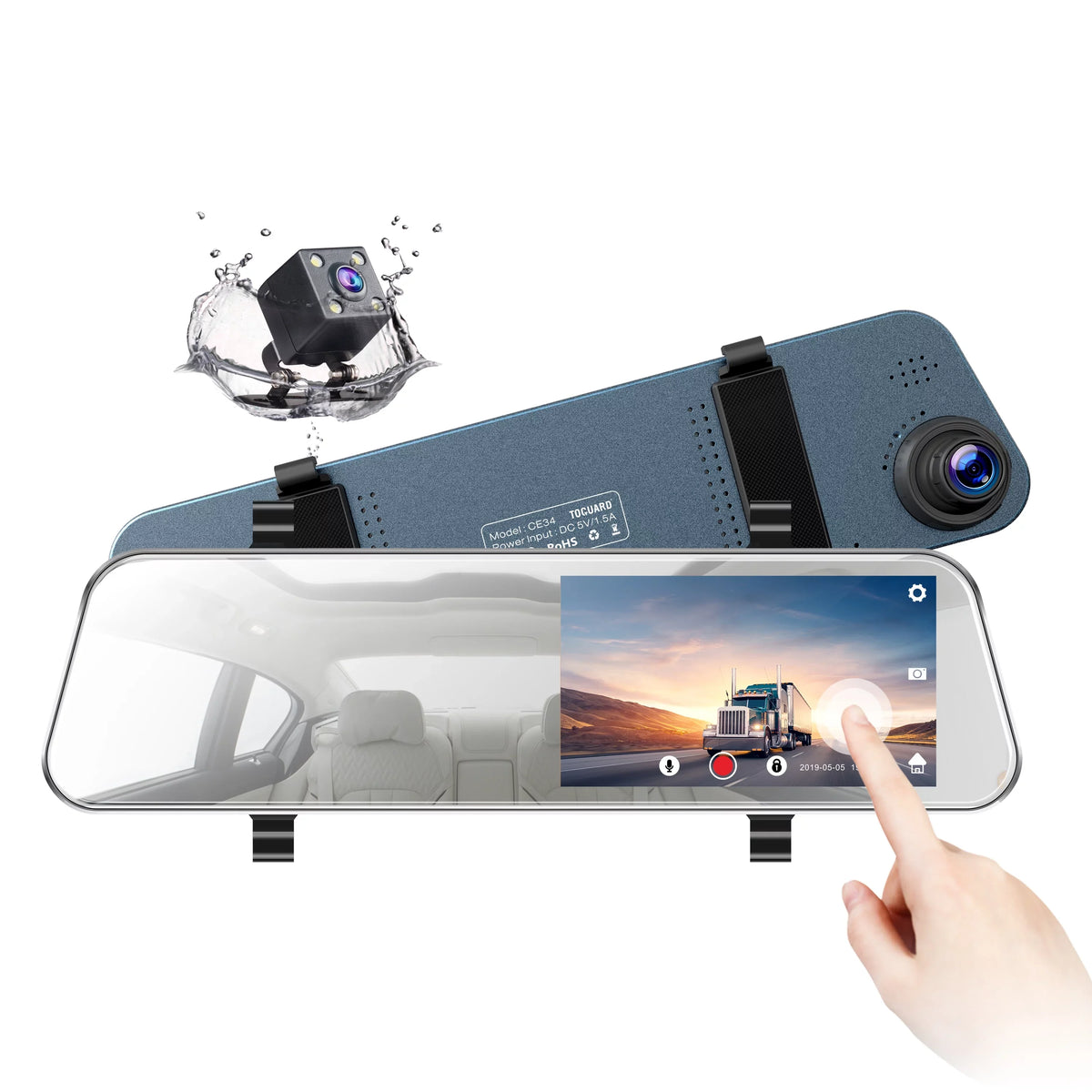 Touch Full Cars, for IPS and Screen Front Loop Camera Cam Mirror Dual Assistant Recording, TOGUARD Rear Rear Parking Camera, Monitor, 5'' G-Sensor, Dash View with Dash Mirror HD Parking 1080P