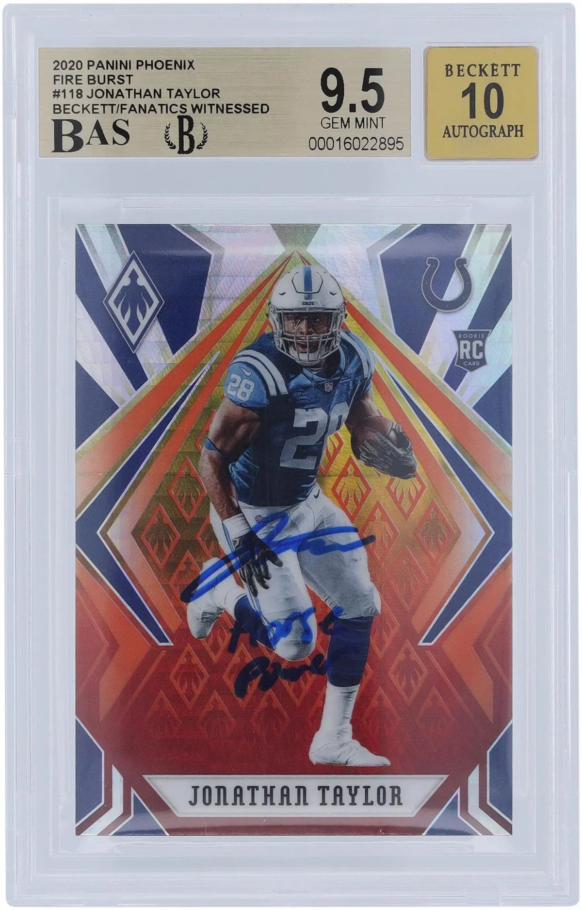Beckett "Horse #118 Power" - Autographed 9.5/10 Fanatics Inscription Witnessed Authentic Colts Fanatics Panini 2020 Jonathan with Fireburst Taylor Card Rookie Authenticated Indianapolis Phoenix