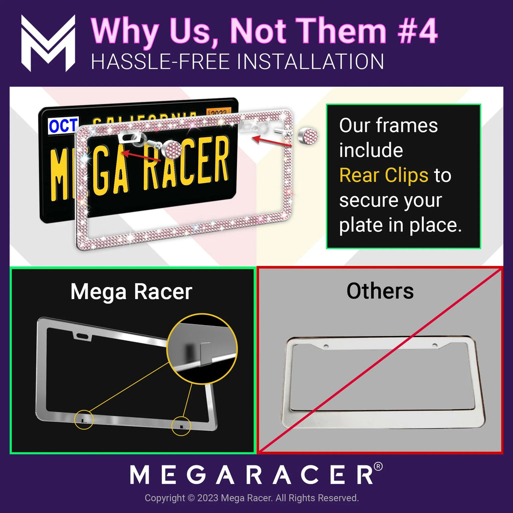 Chrysler 2 Sparkly Frame Racer Plate Car Rhinestones, - Bling Screws, with PT Cruiser 2001 01 Diamond Pink Mounting PT Cruiser - License 10 Holes 2010 Plate Frames License Mega Chrysler