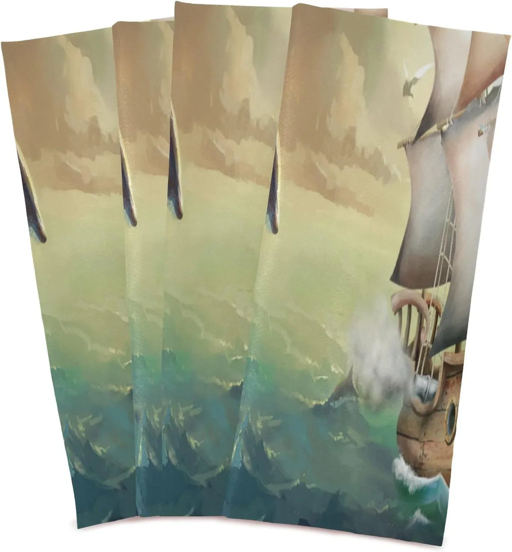 Set 6 Absorbent Cleaning Wiping and Towels 18"x28"Lint-Free Kitchen Hanging of Tea Towel Drying Kitchen Dish Loop, with Summer for Dolphins Sailboat Jumping Cloth Ocean