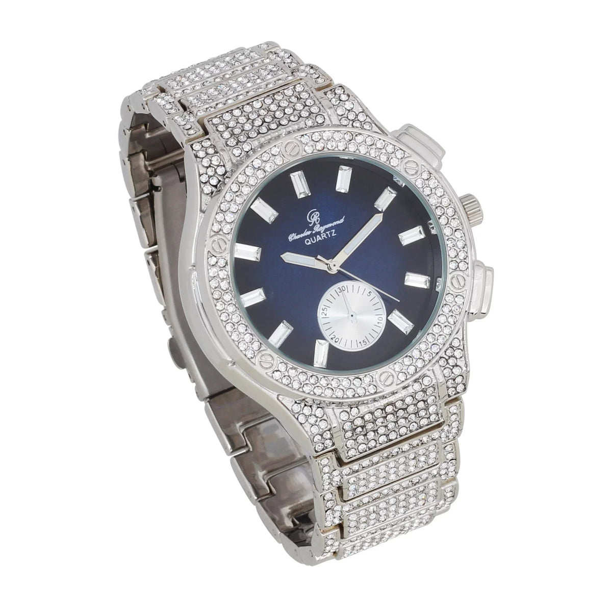 Rhinestones on Timepiece- Inspired Men's - MB ST10311 Hop Blue SLV by Out Blast Watch Bling -C Charles Big Raymond Hip Diamond Iced -