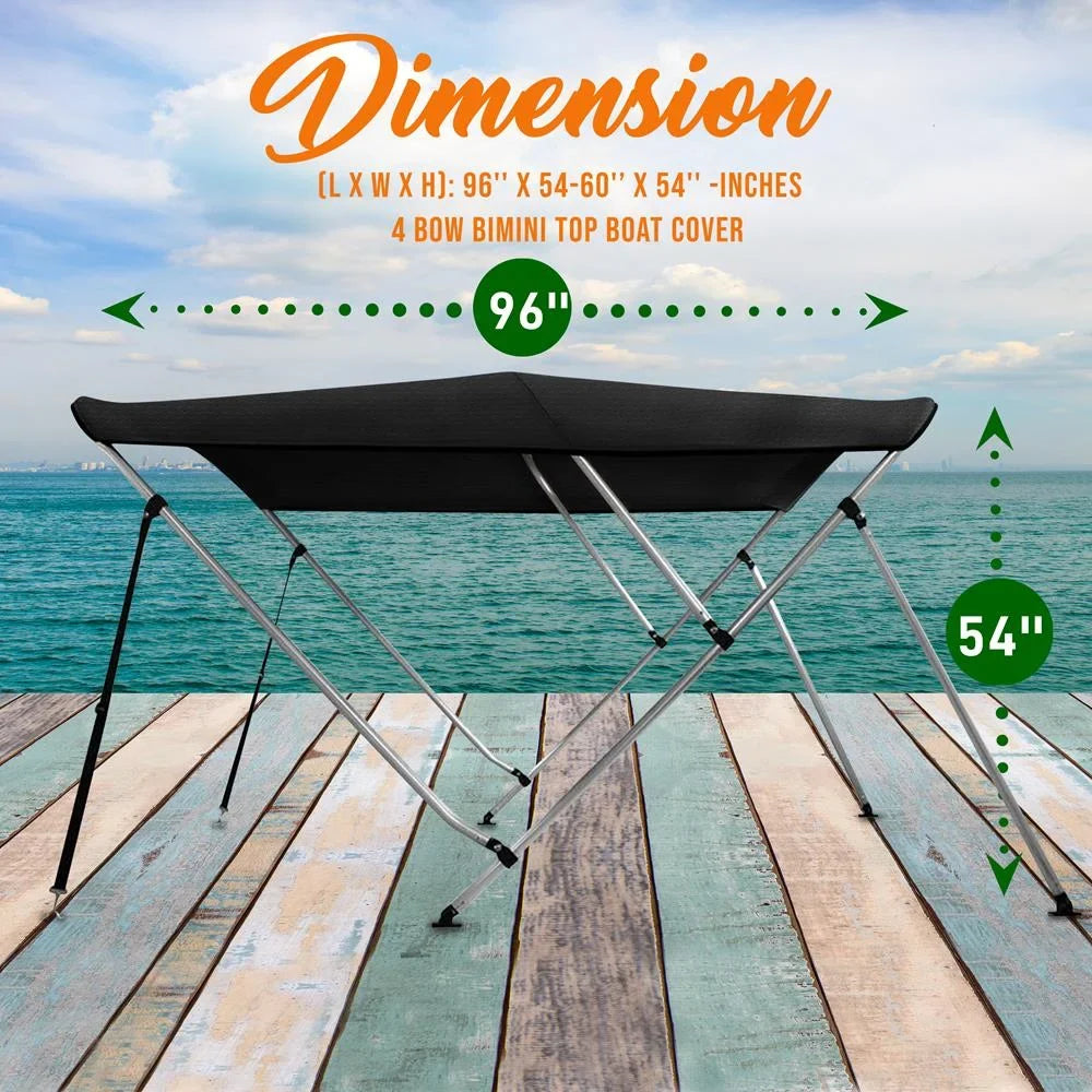 Bow SereneLife 85-90 Boat Inch Gray Cover Walled Bimini 4 Top with Double Frame,