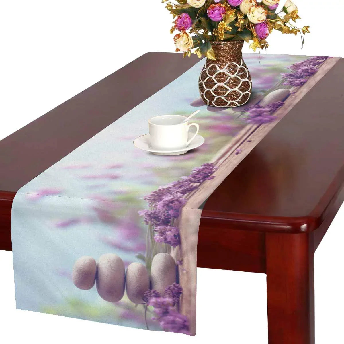 with Party and Kitchen Table Spa Runner Stones Still Inch MKHERT of Decor 16x72 Home Lavenders for Stack Life Pink Wedding Dining