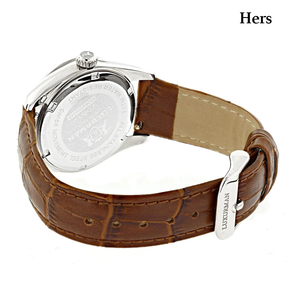 MOP His Plated Hers Watches Watches White and Matching Gold Diamond