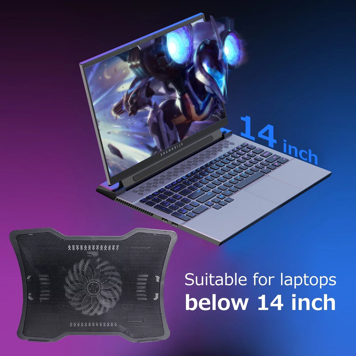 Laptops Cooling Laptop Arealer Two Below Base Low USB Portable 14 Single Ports inch Design Noise Cooler Laptop Fan Support