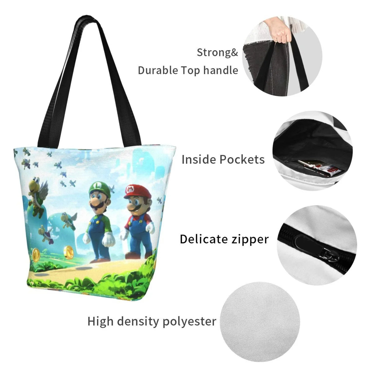 Capacity School Handbag Shoulder Bag Luigi Business Large Super Tote Work Beach Travel Cartoon Women's Shopping Mario For