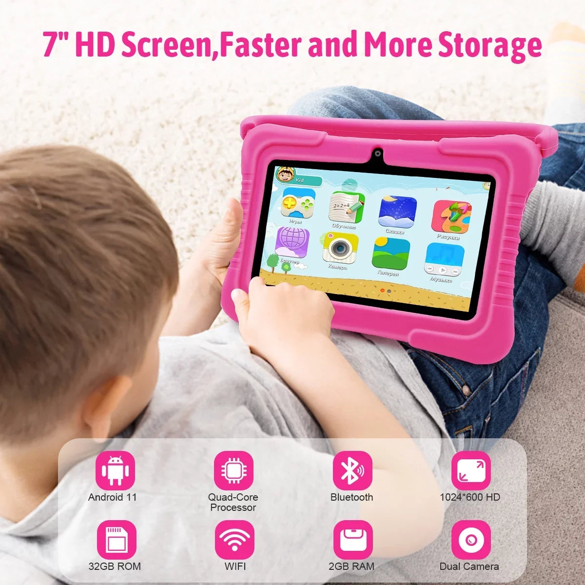 inch Tablet,Antemper Tablet 11 Android Storage,Toddler Pink Dual Kids Play, 7 Bluetooth, Tablet,32GB HD Camera,Google Wifi,Parental Control, with Learning Tablet,Kids Kids