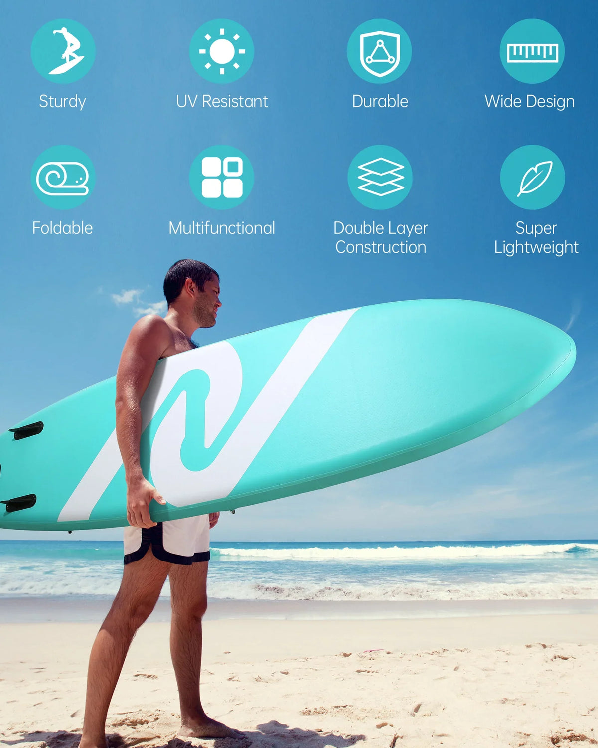 Summer Paddle Inflatable & Youth Adults 120"x30"x6" with Stand for SUP Board Board Up Board Paddle