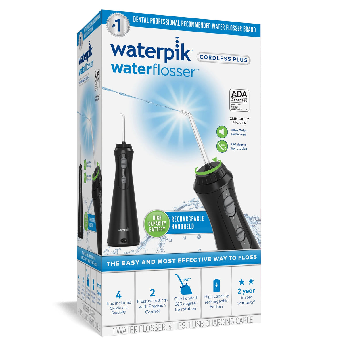 Flosser Oral Waterpik Cordless Water Black Irrigator, Portable Plus