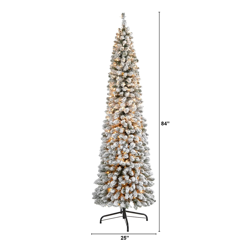 Natural Nearly 7' Tree Pencil Clear Prelit Lights 400 Artificial Flocked White Christmas