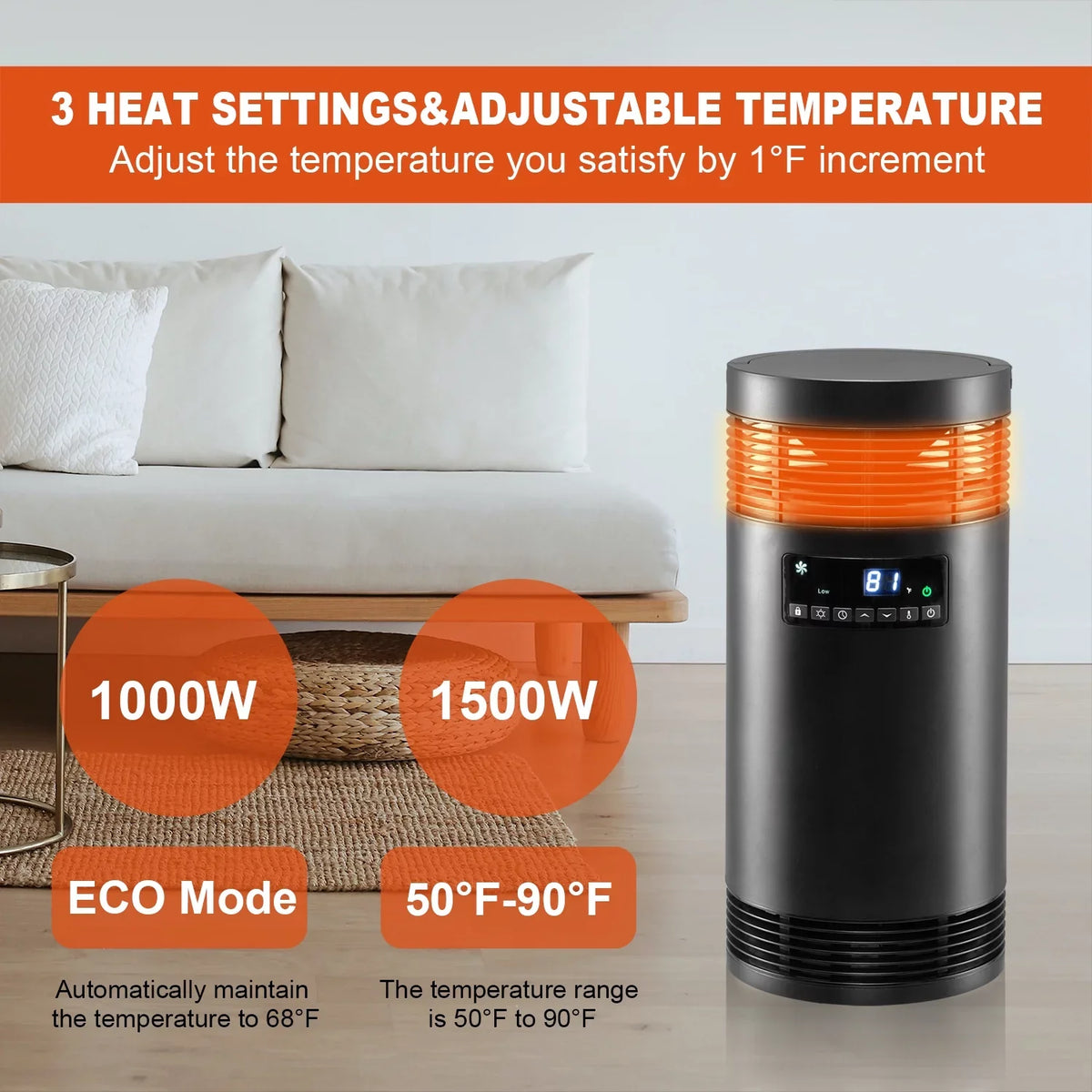 Use, Portable with Electric Ceramic PTC for 360° Office Desk Thermostat, Protection Only Indoor Heater Surround Safety Fan Office 1500W Heater for Space Mode, Heater with