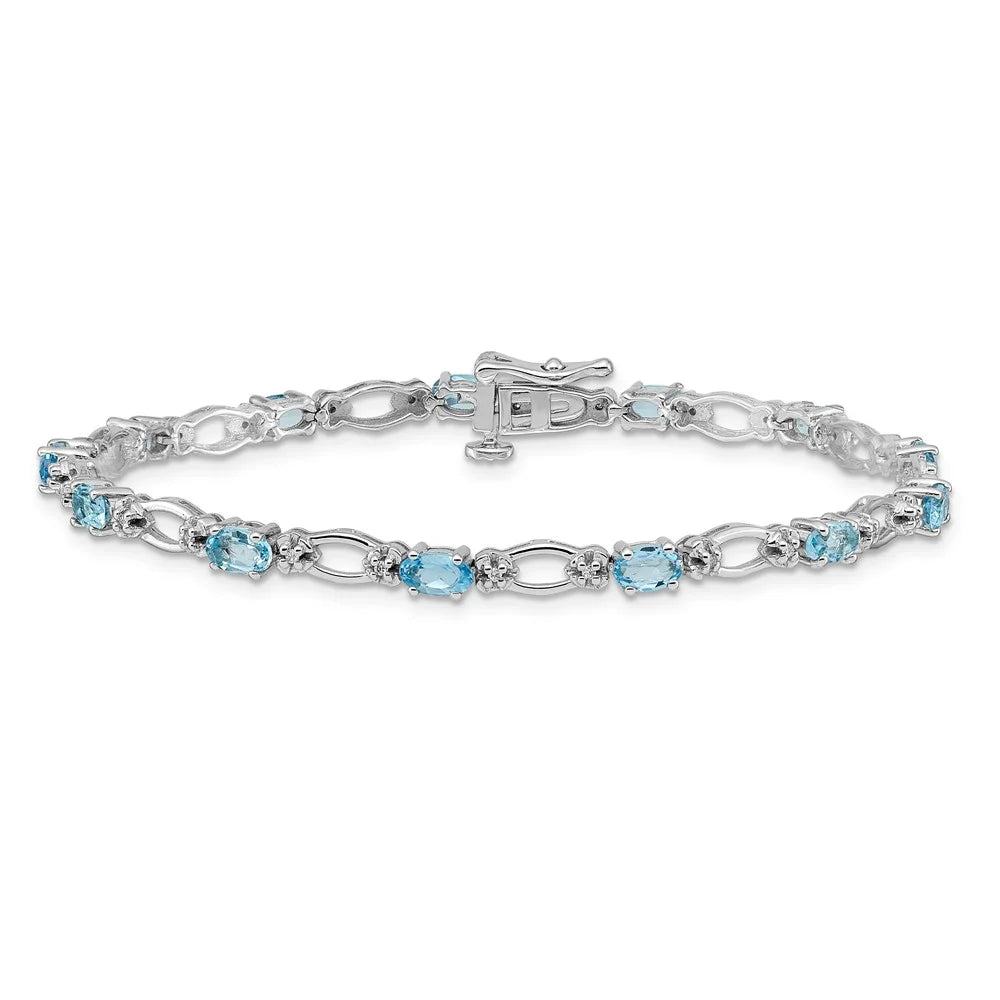 QBM4491-BT-010-WA Blue Diamond White Topaz Gold and Bracelet 14k