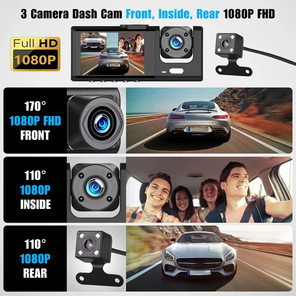 sensor Dash Video Front Dual Car G Cam Inside Recorder Rear Camera HD 1080P New Lens