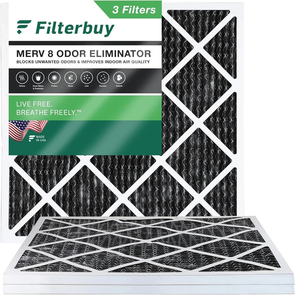 Furnace Pleated with MERV HVAC 8 AC Air (3-Pack) Filters 10x10x1 Activated Odor Carbon Eliminator Filterbuy