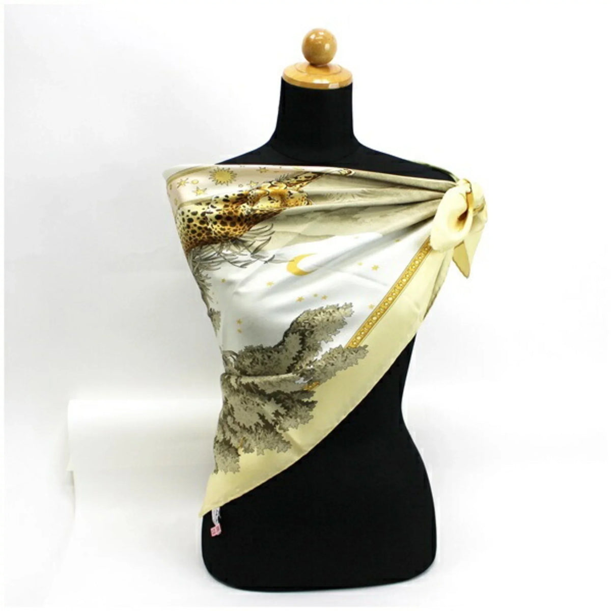 pattern paper Salvatore ladies Ferragamo leopard FERRAGAMO yellow print scarf animal SALVATORE silk (Good) Pre-Owned muffler