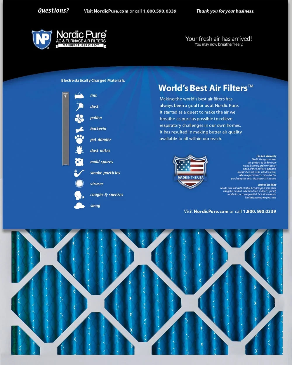 Pleated Pack MERV 7 Pure 16x30x2 Air Filters 3 Nordic