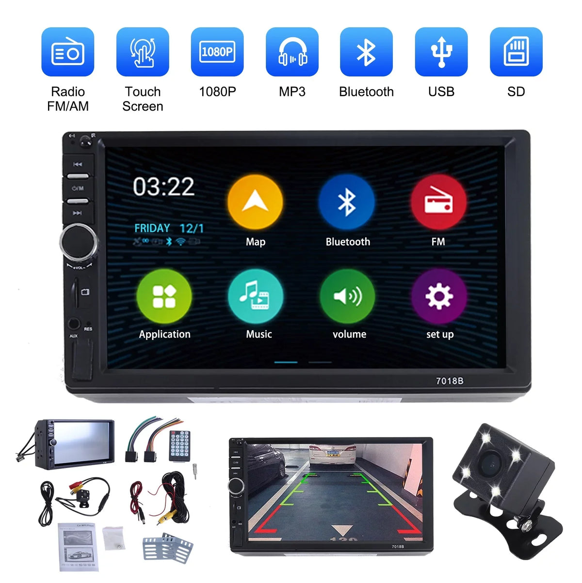 Double Receiver 7" Car Radio Stereo Free Touch Radio Link/USB/SD/AUX, Audio Screen Mirror Support Hands Bluetooth Backup Calling Radio - Car Camera Din Car with