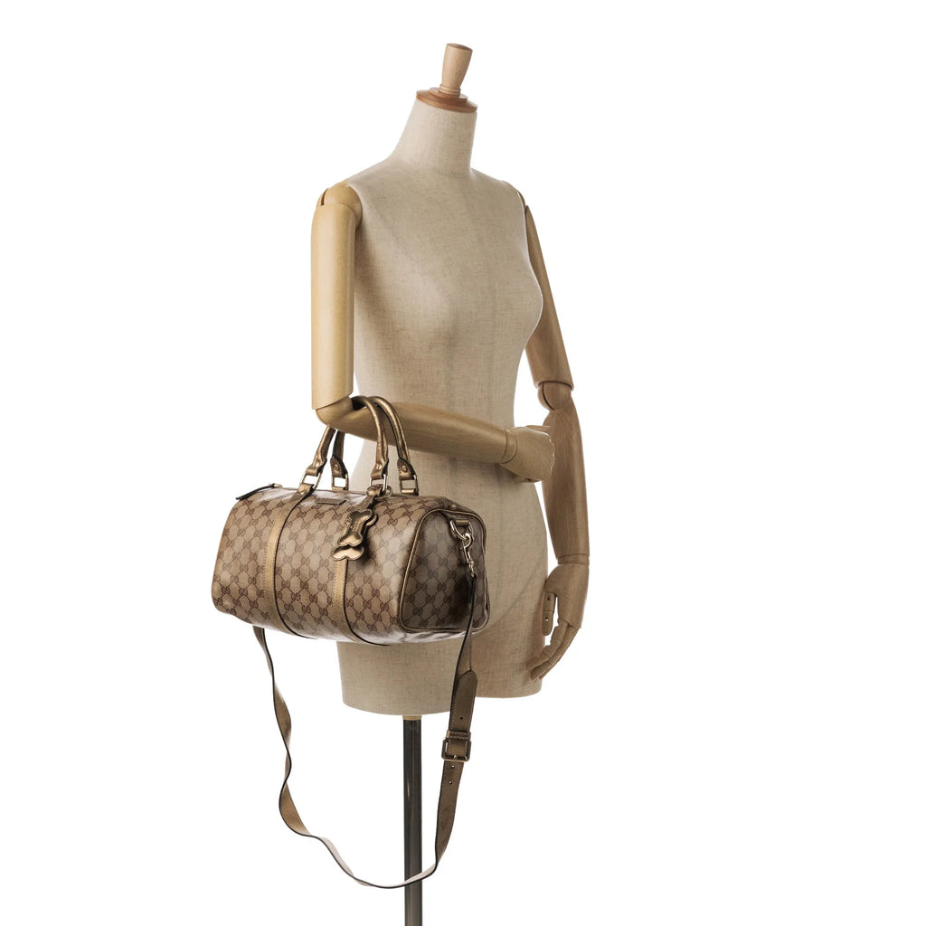 (Fair) Canvas Authenticated Fabric Coated GG Gucci Pre-Owned Unisex Satchel Brown Joy Crystal
