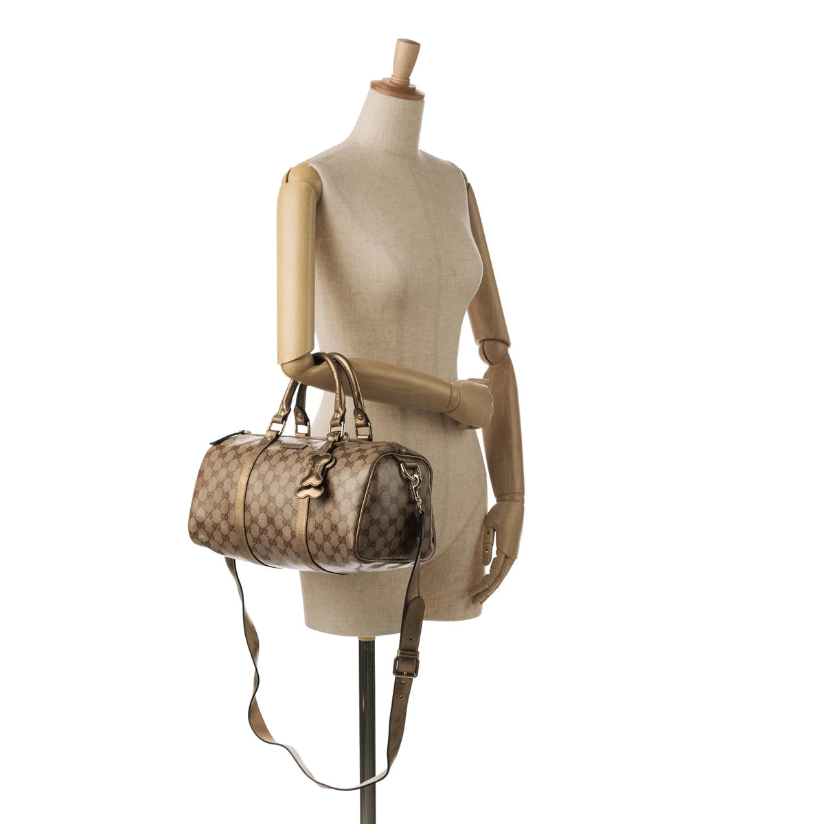 (Fair) Canvas Authenticated Fabric Coated GG Gucci Pre-Owned Unisex Satchel Brown Joy Crystal