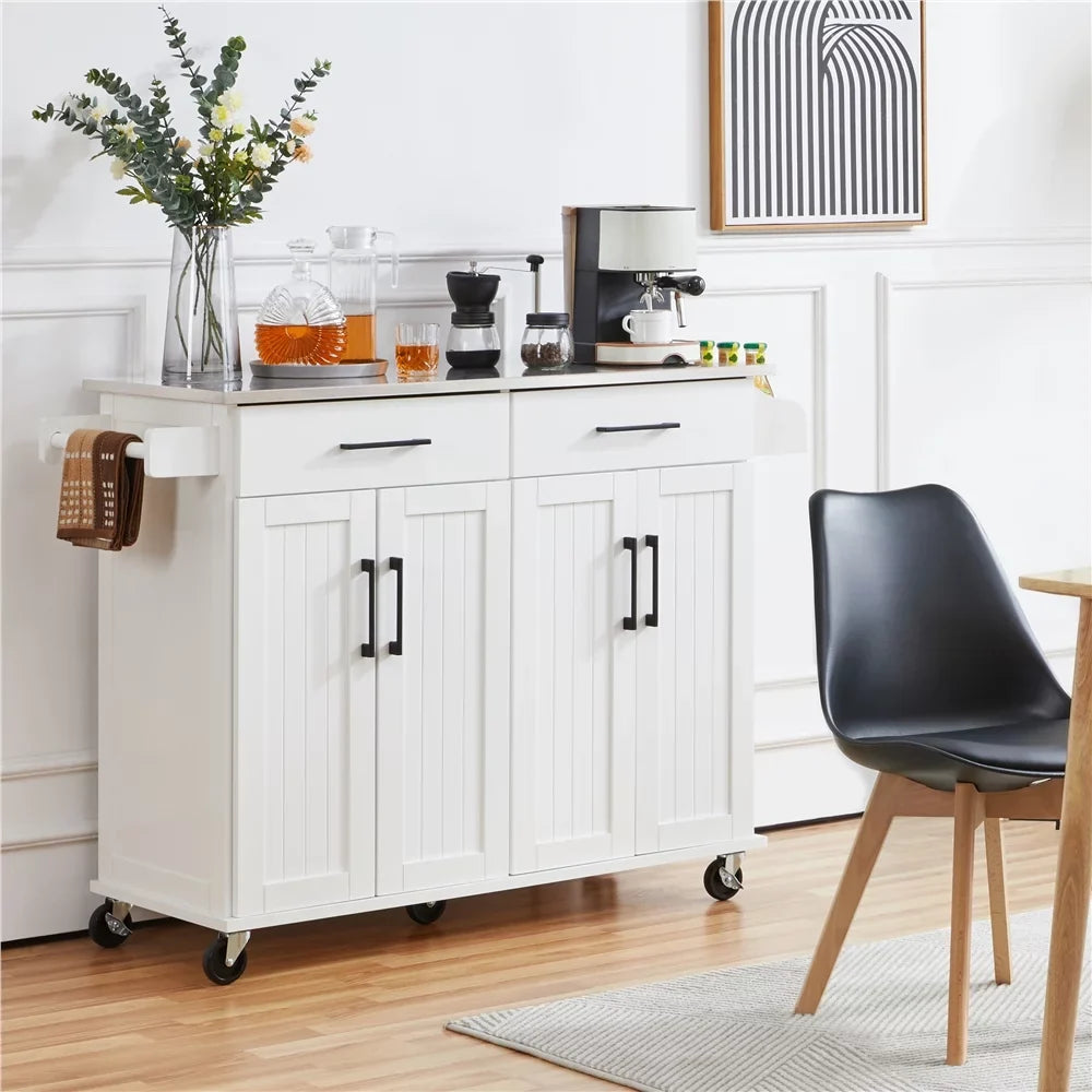 Yaheetech & Towel Kitchen White Rack, Bar Drawers with Cabinets Storage & Spice Island &