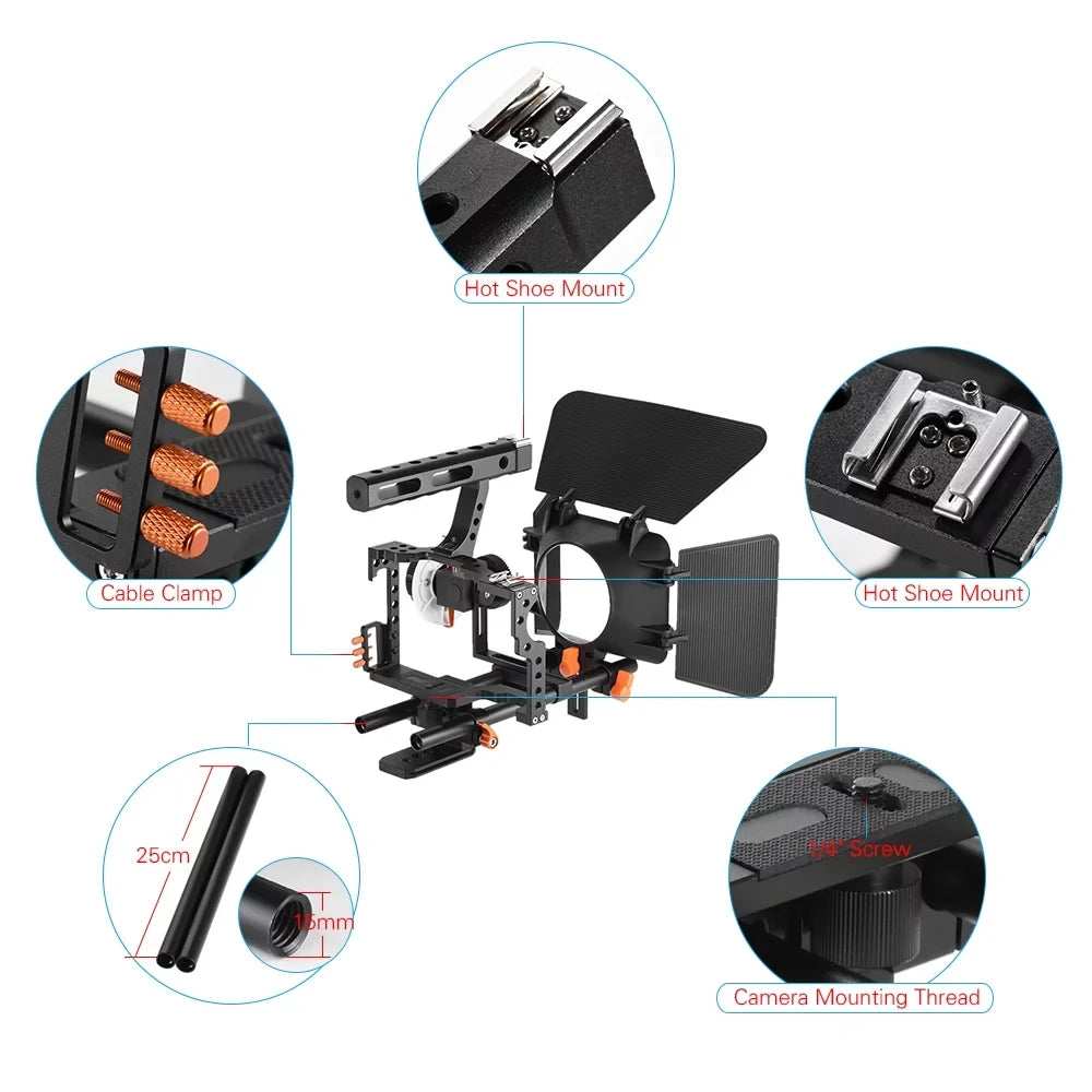 Alloy Film Box Handle Camera + + + Andoer Camera Video 15mm + W/matte + Cage,Handle Rod Aluminum Camera C500 + + Camera Aluminum Kit Alloy Box Handle A7s/a7/a7r/a7rii/a7sii/a7iv Alloy 15mm + Video