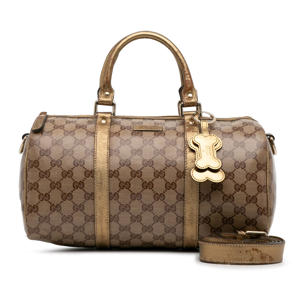 (Fair) Canvas Authenticated Fabric Coated GG Gucci Pre-Owned Unisex Satchel Brown Joy Crystal
