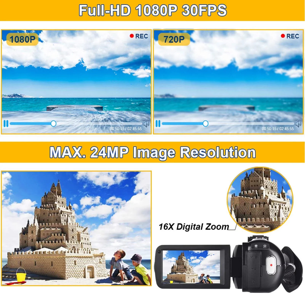 Camcorder Video Vision 2.7K Camera 30MP Night Full Youtube Video MARVUE IR Digital HD Recorder 30FPS Camera for Vlogging Camera