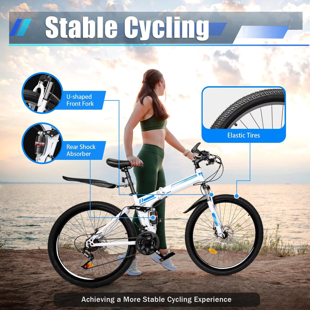 26" School Bike Bicycle Bikes Disc Brake Men Folding Dual SHZICMY Speed 21 Mountain MTB