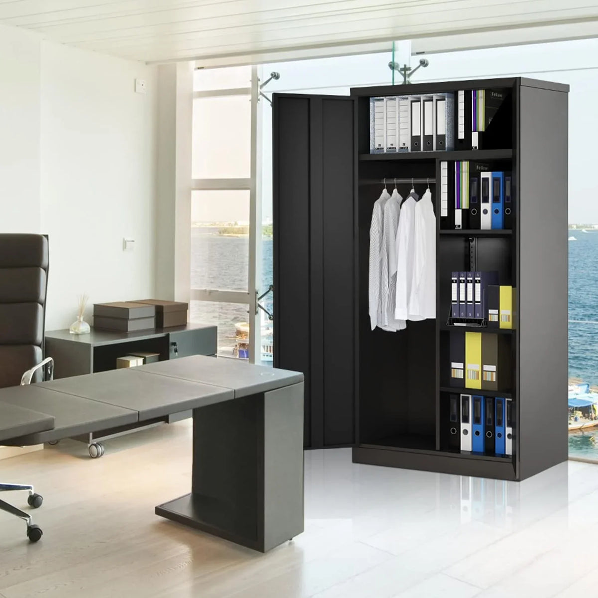 Clothing Metal and Office Employee Cabinet Lock Locker Freestanding Steel Door Shelves Coat (Black) Cabinets for Locking Garage Wardrobe with Home 72'' with HOOMHIBIU