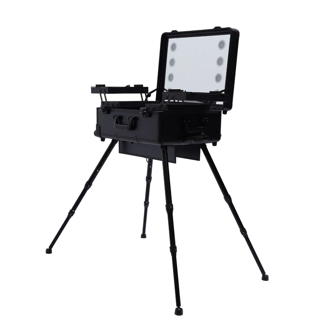 with DENEST Travel Makeup Box Rolling Case Organizer Train Key Cosmetic Trolley Luggage