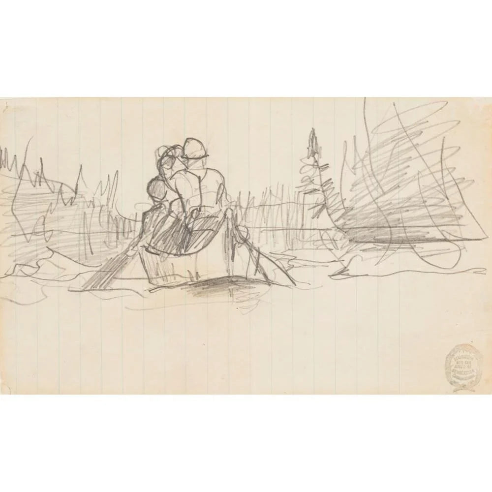 Matted Double Museum Titled Canoe Men Winslow - Black Print Two Homer Art a in Framed Wood (1897) Ornate 18x12