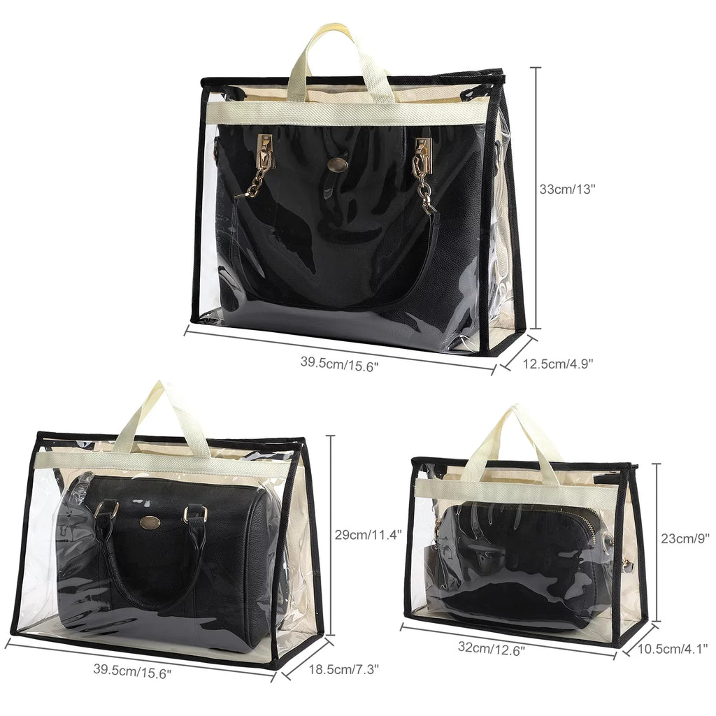 Zipper Handbags, Organizer Storage, Storage Handles for Hanging Purse Pcs Organizer Clear 3 with Closet, Cover for Purse Closet Dust Bags and Handbag