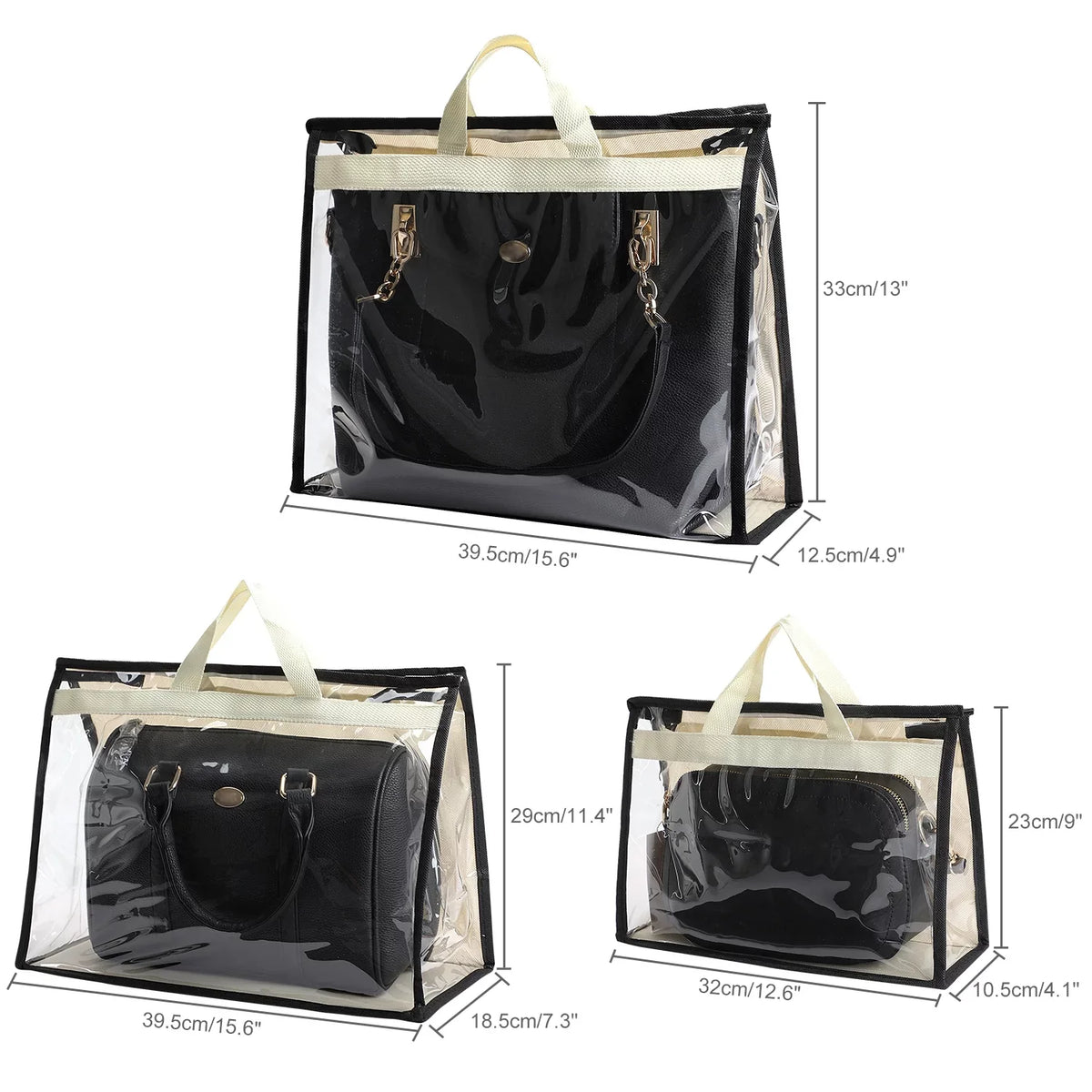 Zipper Handbags, Organizer Storage, Storage Handles for Hanging Purse Pcs Organizer Clear 3 with Closet, Cover for Purse Closet Dust Bags and Handbag