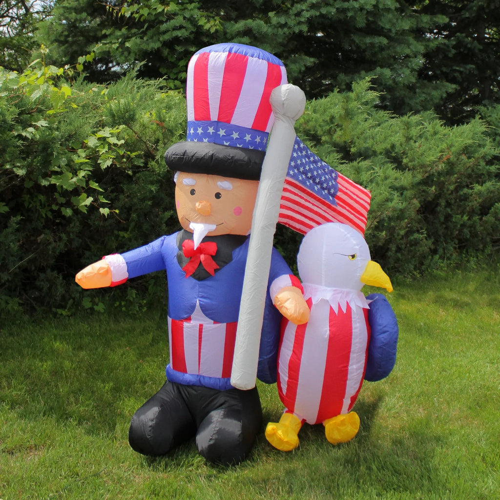 American Outdoor Eagle Lighted Sam 6' Uncle with Northlight Decor and Inflatable Flag