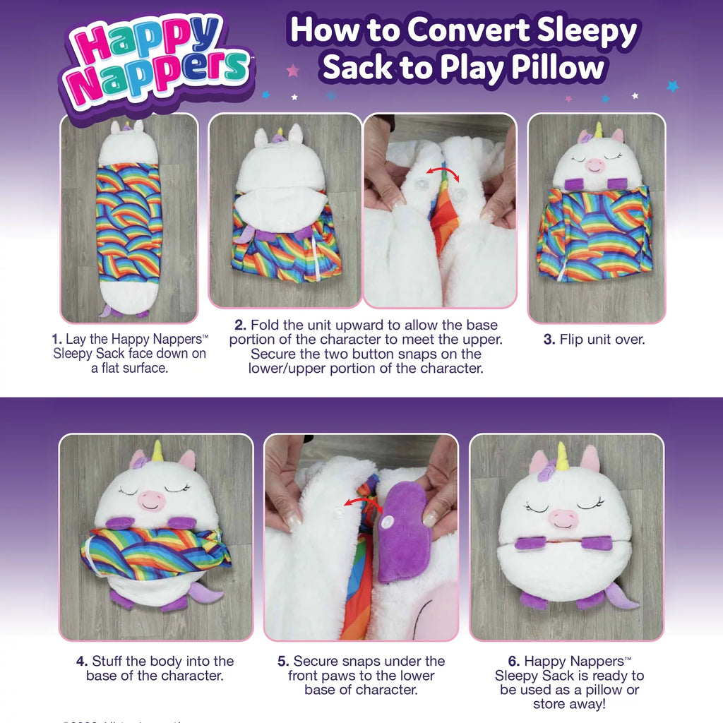Happy One, Sleeping in Unicorn Pillow Nappers Plush and Toy Sack