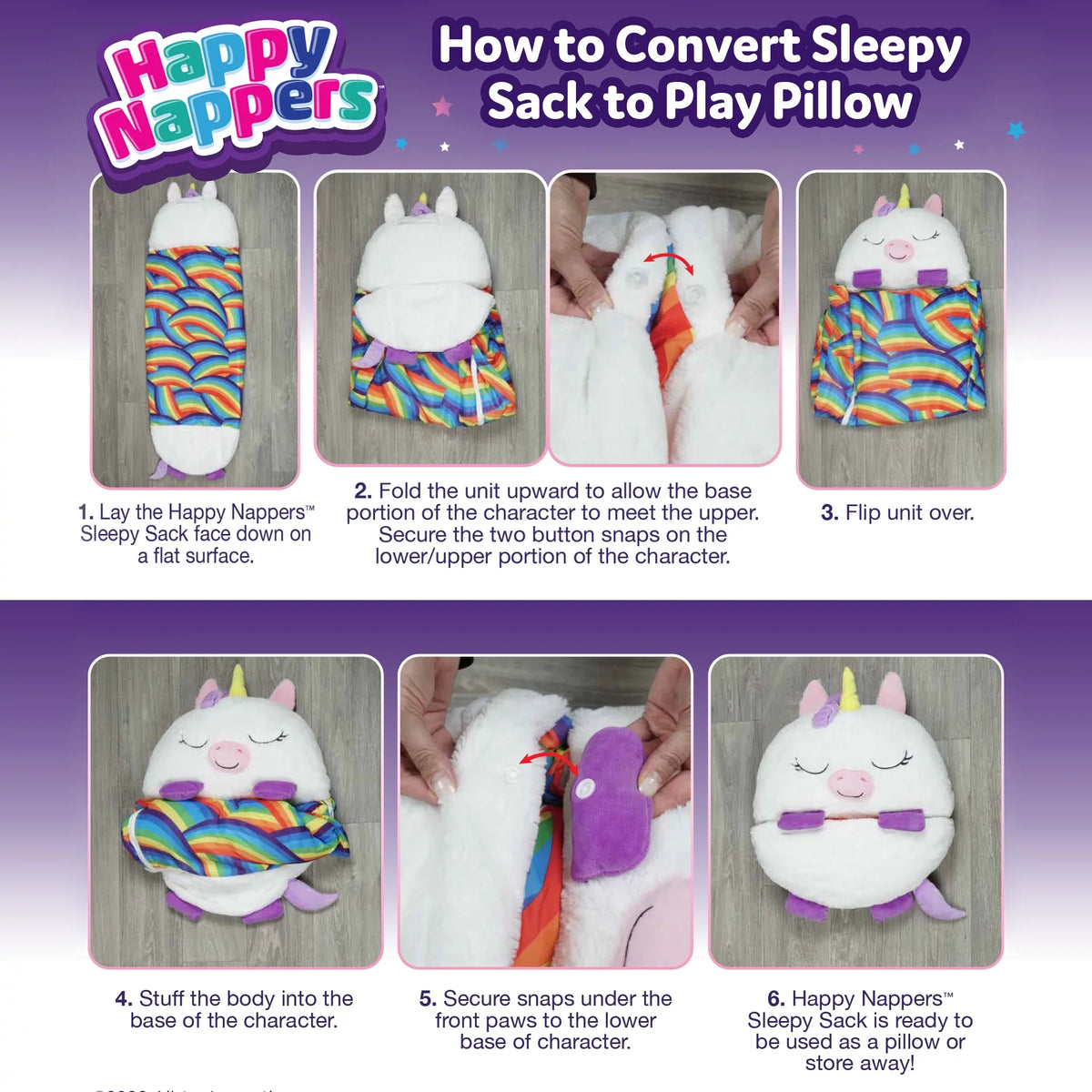 Happy One, Sleeping in Unicorn Pillow Nappers Plush and Toy Sack