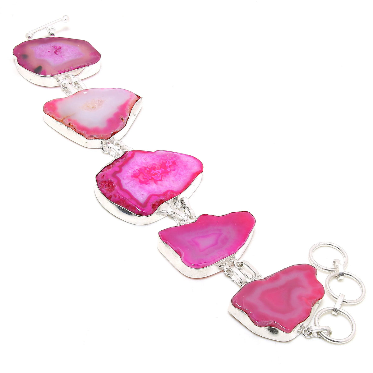 Botswana Handmade SR Gemstone Gifted Agate Bracelet Jewelry Ethnic 212 7-8" Pink