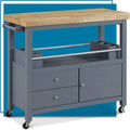 Wheels Apartment Cart Rolling Storage, With Butcher And Cabinet For Bar Portable Island Organization Block Kitchen Table, Anson Home Gray ,