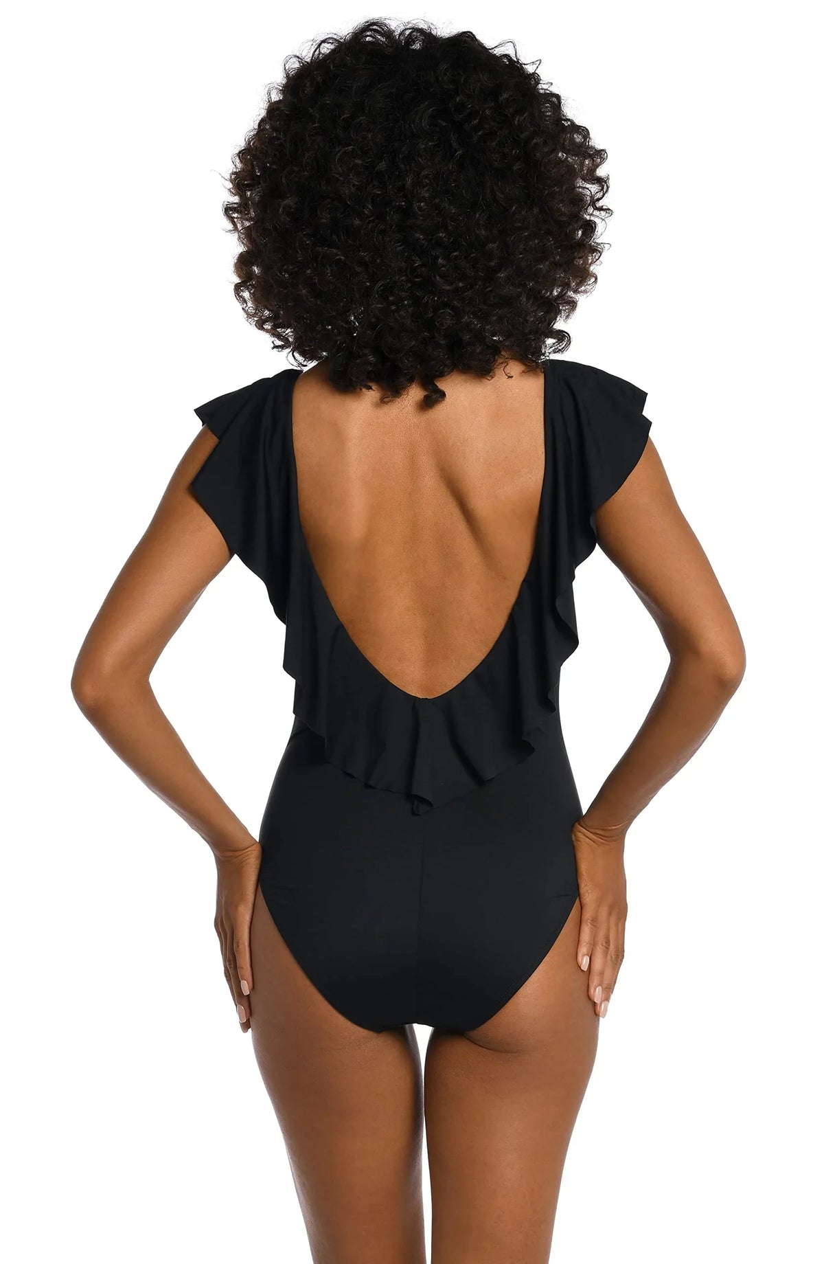 Over Plunge Island Women's Blanca Black, Shoulder 4 La Piece, The Ruffle One Goddess