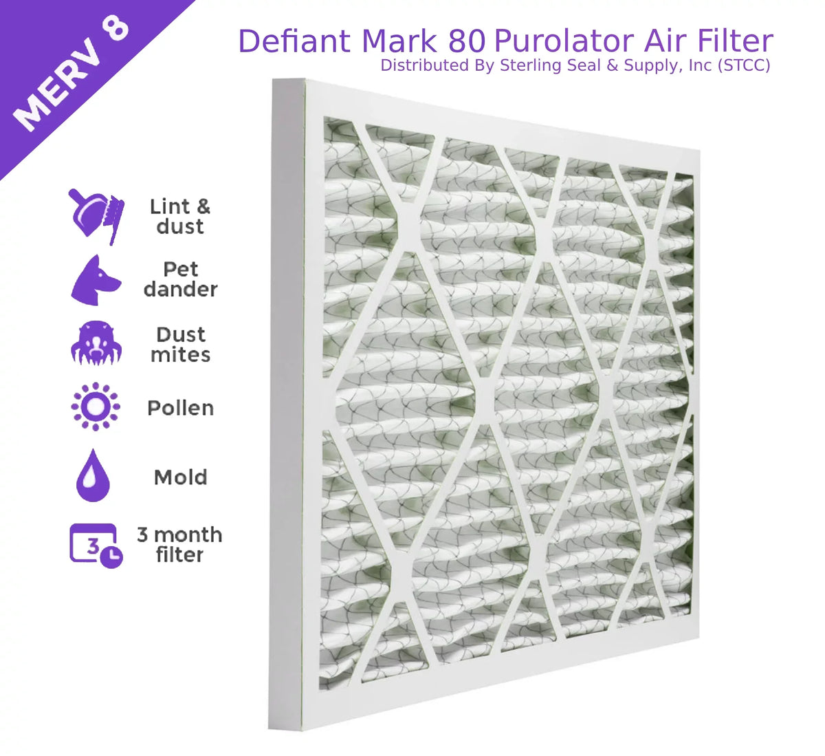 Air Surface Pleated 14x20x1, Extended 8, Filter, Mechanical (6 Purolator MERV DMK80 Pack)