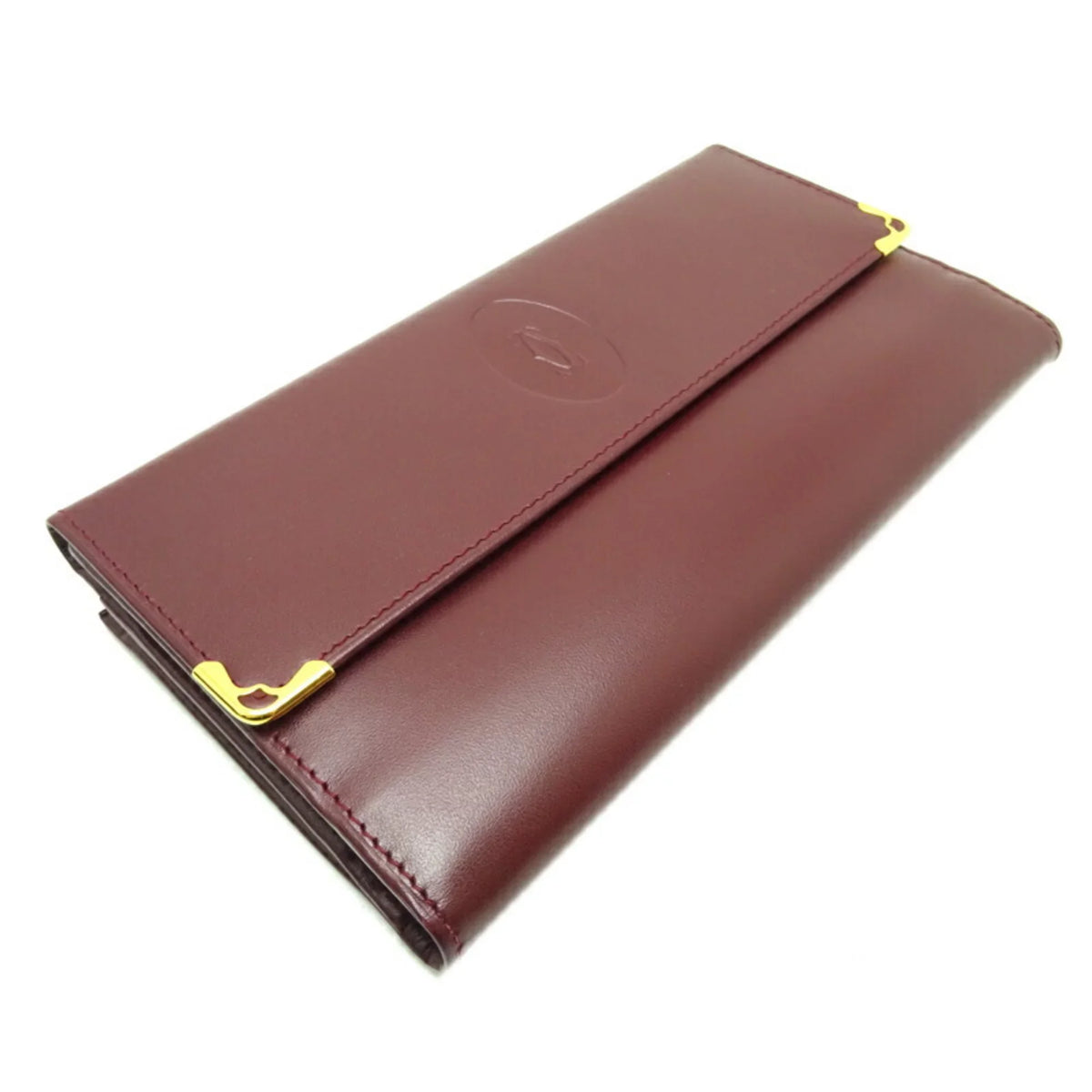 (Good) Cartier Bordeaux Women's Mastline (Red) Wallet Pre-Owned Long Leather