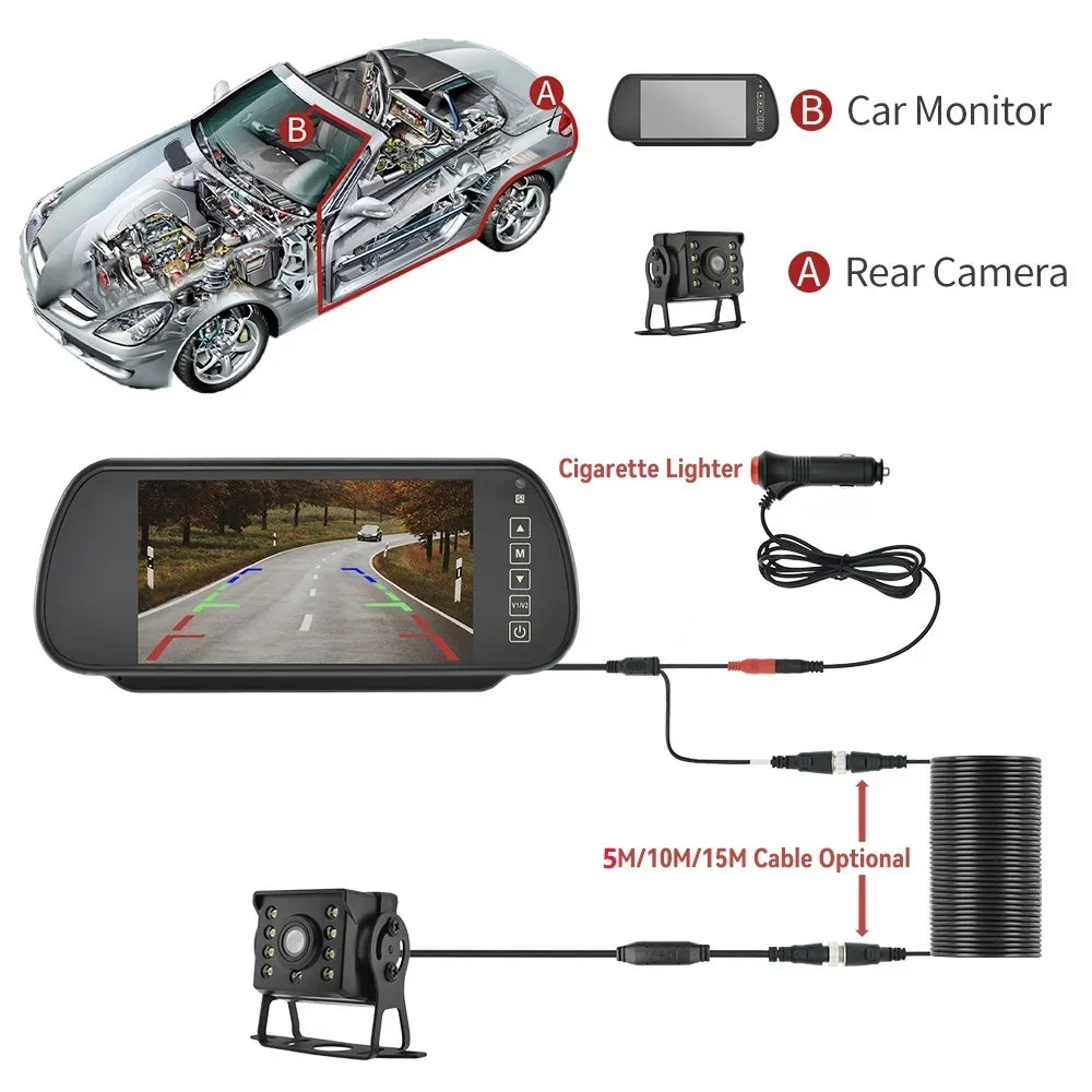 Camera Reverse Parking Plate Rear System Backup Car 7in HD Monitor License View