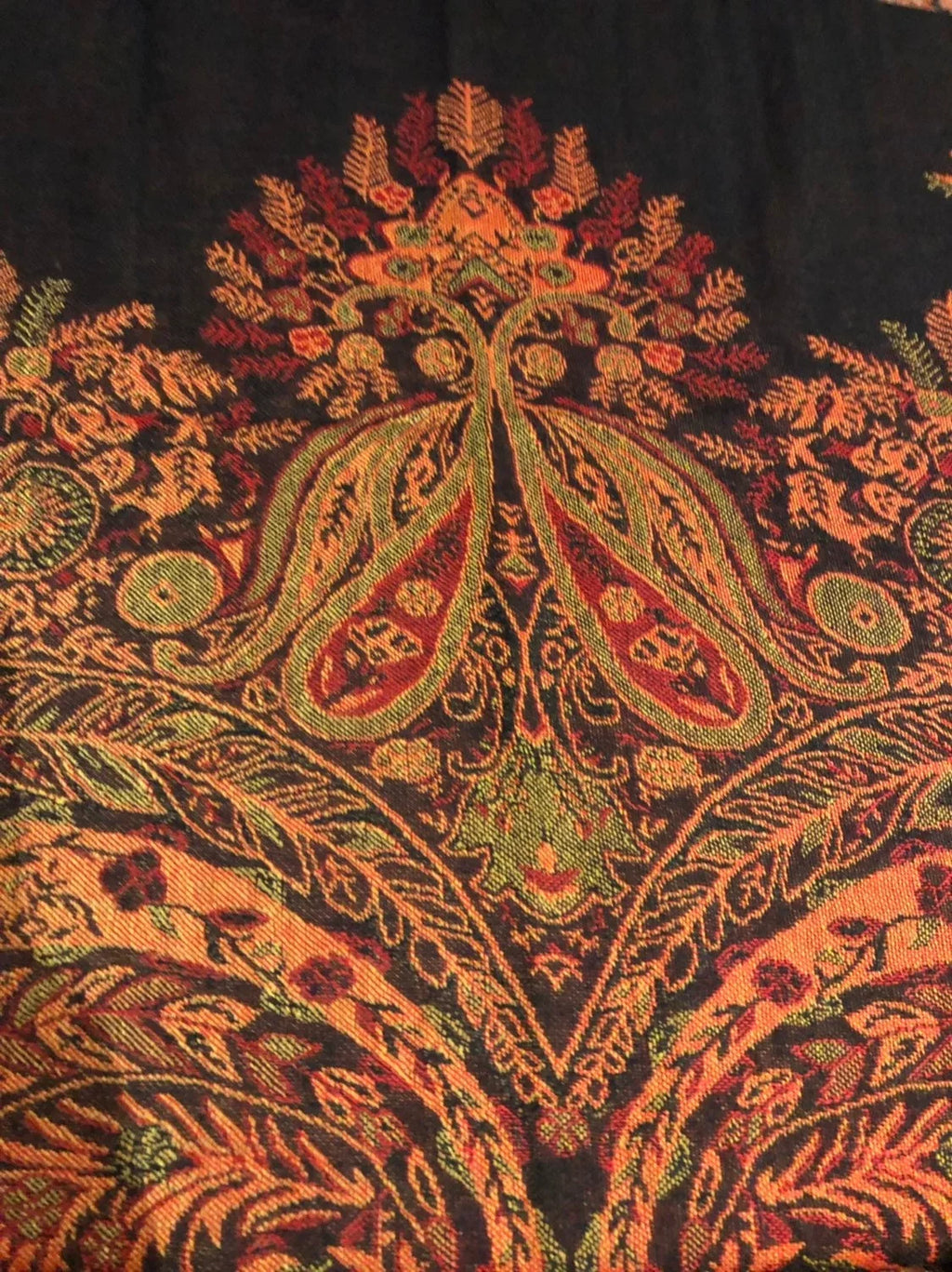 Pashmina Red Scarf Wrap Brocade Vintage Paisley Black