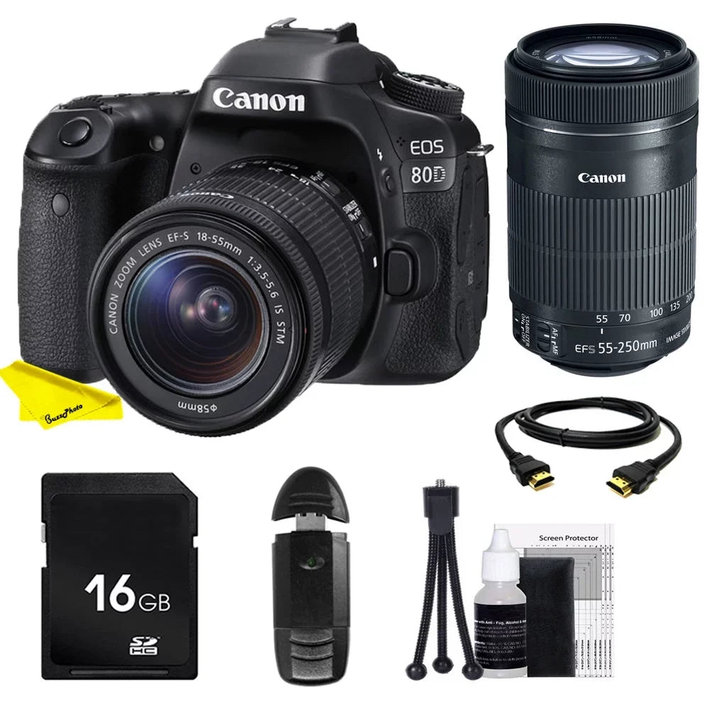 Canon with Beginners Buzz-Photo SD Camera IS EOS Card STM IS + + Bundle 18-55mm Lenses DSLR 80D & STM 55-250