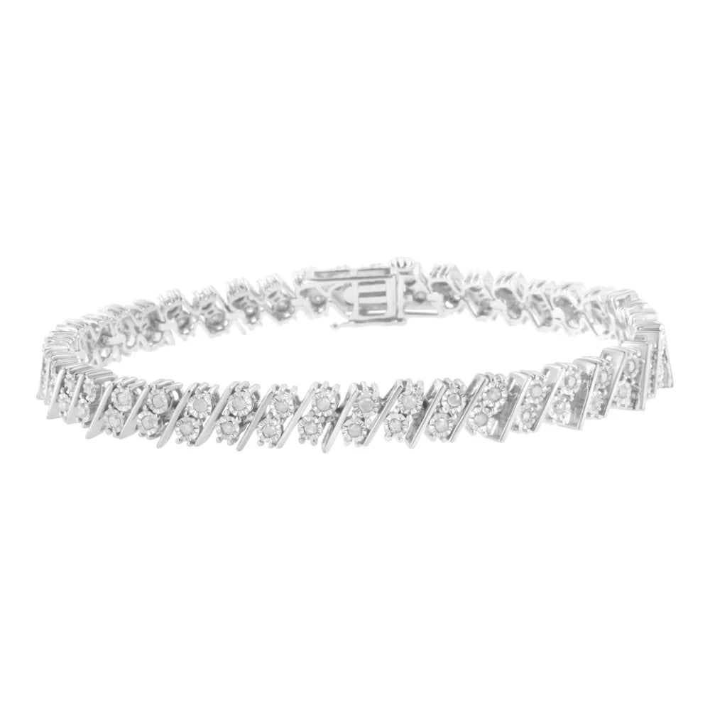 Bracelet Miracle 7.25" 1 Diamond I3) .925 Double Row cttw - Sterling Link (I-J, Silver Set