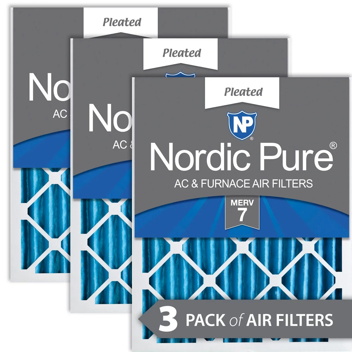 Pleated Pack MERV 7 Pure 16x30x2 Air Filters 3 Nordic
