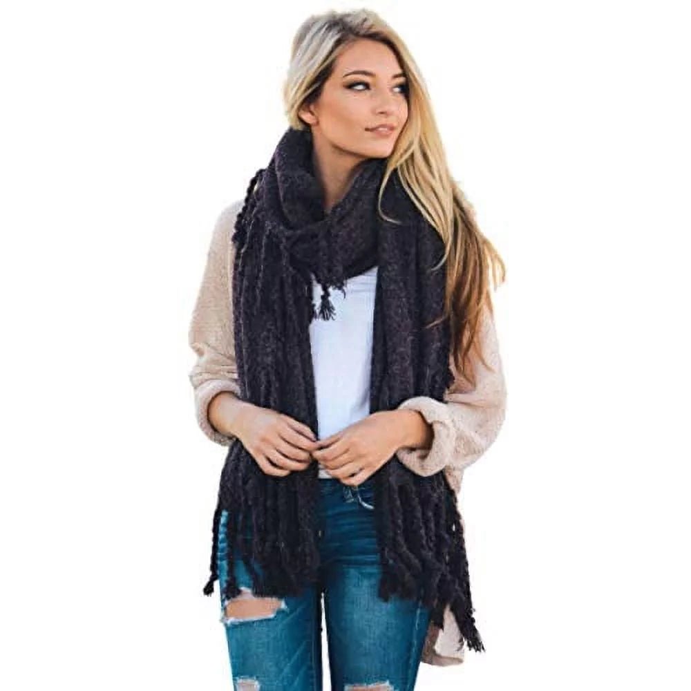 (Purple) Scarves Blanket Solid Tasseled Chunky Cozy Soft Pashmina Plaid Infinity women Lightweight Winter Quality Classy Scarf for Warm Oversized Scarfs Shawl